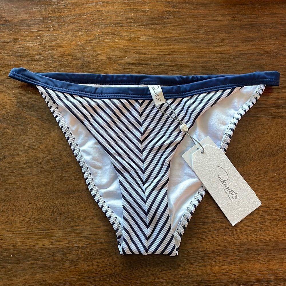 Peixoto Navy and White Striped Swimsuit Bottoms